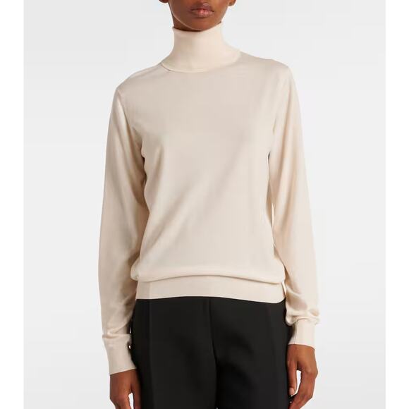 The Row Seiler Ivory Merino Wool Cashmere Knit Turtleneck Sweater L NEW Cream - Picture 7 of 7